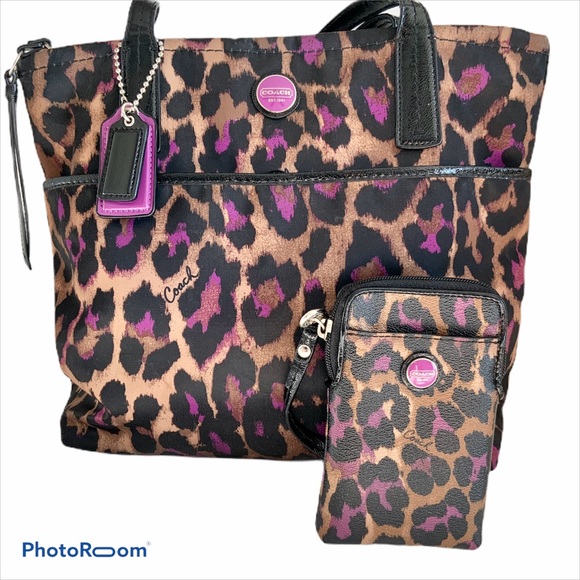 Coach Handbags - COACH Ocelot print purple tote purse.